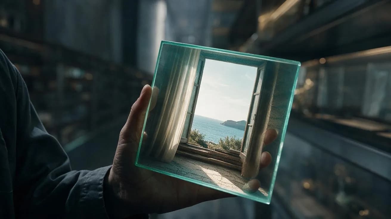 A hand holding a finished cinematic frame in an editing archive