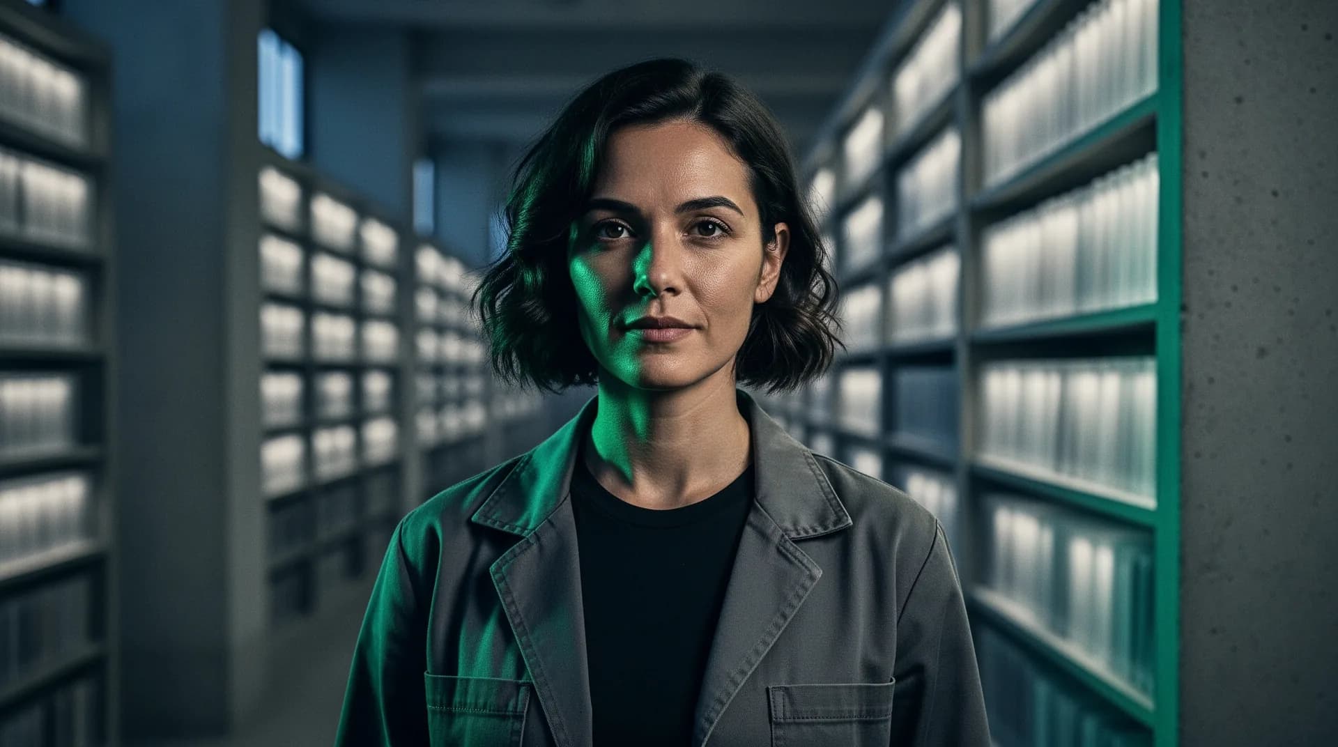 A creator standing in a cinematic production archive